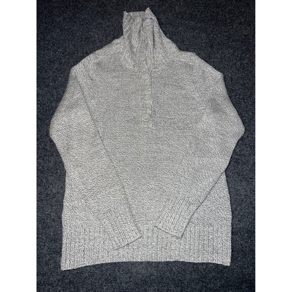St. Johns Bay Gray Marled Knit Button Funnel Neck Sweater Medium